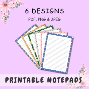 1 Printable Notepad Bundle | 6 Cute Lined Notepad Designs
