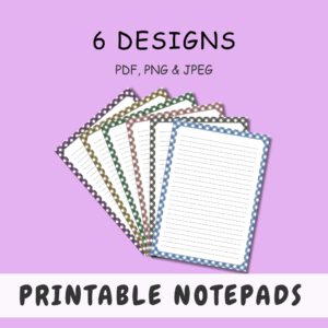 Printable Notepad Bundle | 6 Gingham Lined Note Pages