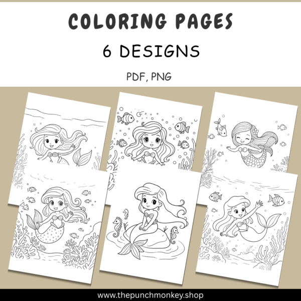 Printable Mermaid Coloring Pages | 6 Cute Mermaid Designs